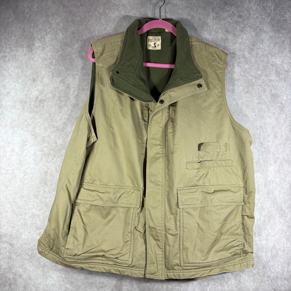 RedHead Vest Mens 2XL Tan Canvas Fleece Lined Utility Hunting Field Gorpcore